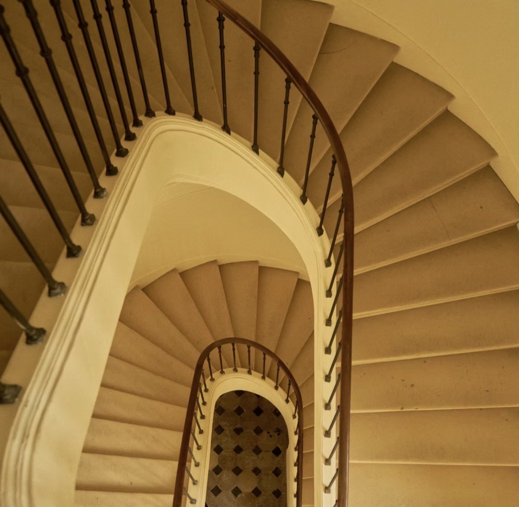 The château’s spiral staircase